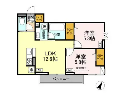 アセット-コート立川上砂町5丁目 B棟(2LDK/2階)の間取り写真