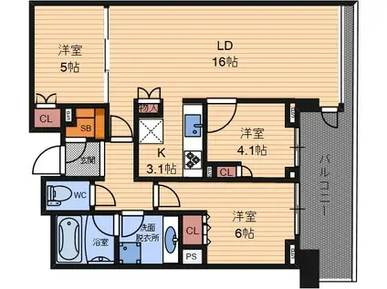 BRILLIA TOWER箕船場TOP OF THE HILL(3LDK/13階)の間取り写真