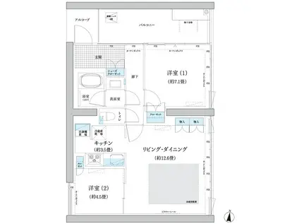 ガーデニエール砧 ウエスト(2LDK/7階)の間取り写真