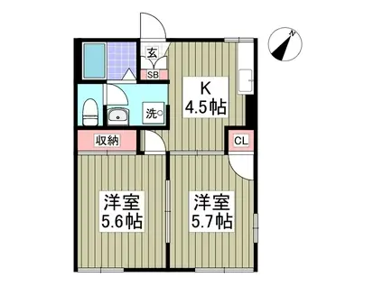 上前ハイツE(2K/1階)の間取り写真