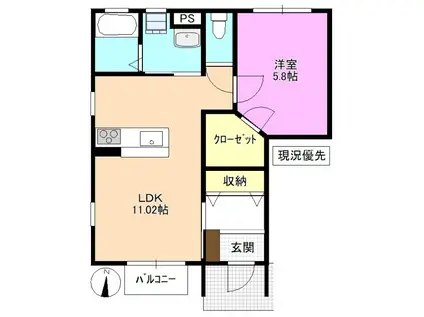 メゾーネ キュート(1LDK/1階)の間取り写真