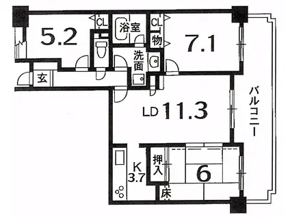 ローレルコート草津(3LDK/9階)の間取り写真