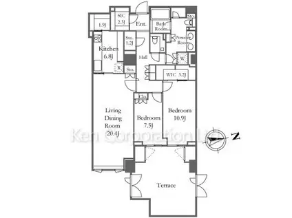 麻布台パークハウス(2LDK/7階)の間取り写真