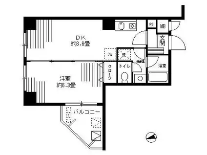 ラフィーネ港北(1DK/2階)の間取り写真