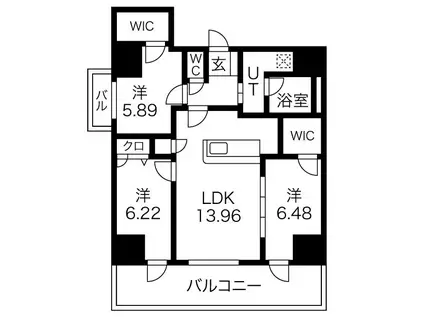 アルティザ仙台花京院(3LDK/9階)の間取り写真