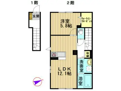 ウィットRSK(1LDK/2階)の間取り写真