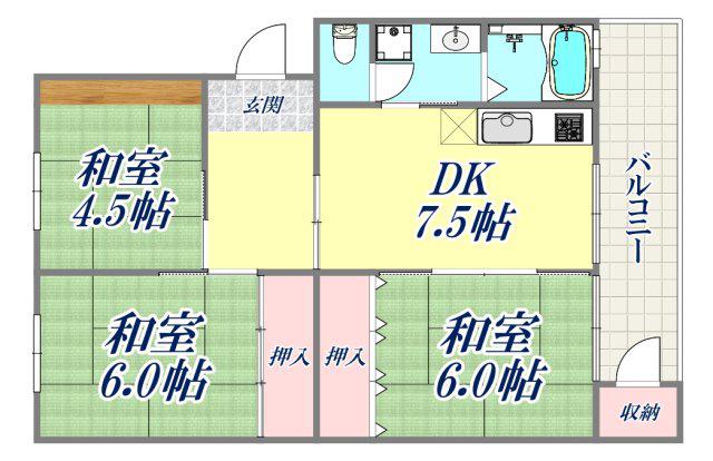 須磨一ノ谷グリーンハイツG棟(3DK/4階)の間取り写真