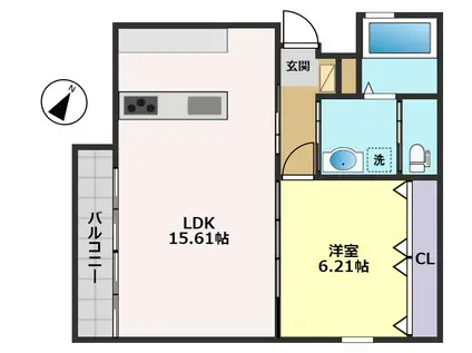 PROUD秦南(1LDK/3階)の間取り写真