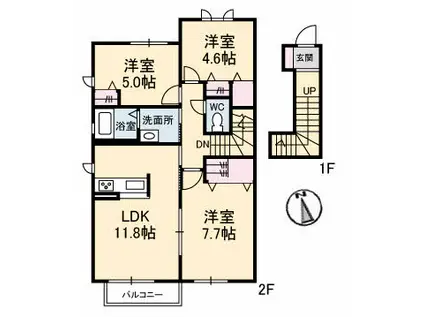 アネーロA棟(3LDK/2階)の間取り写真