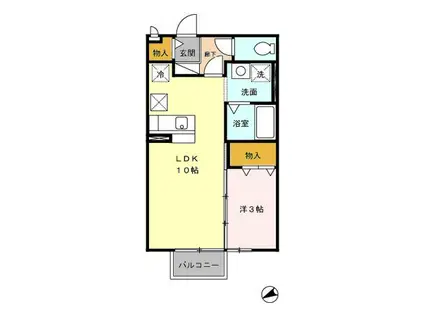 スクールサイド若藤(1LDK/1階)の間取り写真