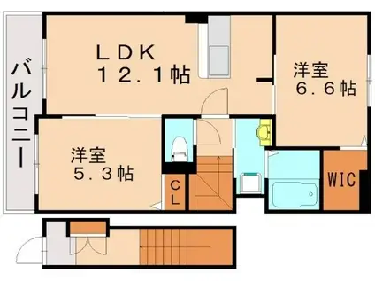 メゾン ド ヴィラージュ B(2LDK/2階)の間取り写真