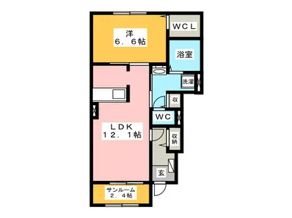 シャロウズ(1LDK/1階)の間取り写真