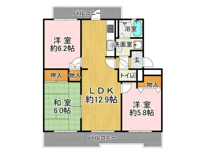 井吹東シティコート(3LDK/2階)の間取り写真