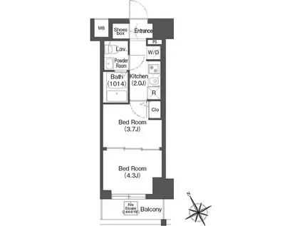 コンフォリア・リヴ根岸二丁目(2K/10階)の間取り写真