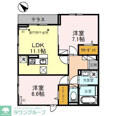 フォンテーヌA(2LDK/1階)の間取り写真