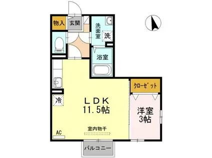 フォンターナ伏石B(1LDK/2階)の間取り写真