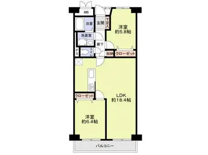 谷町グランドハイツ(2LDK/9階)の間取り写真