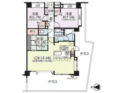 グランフォーレ城北(3LDK/1階)の間取り写真