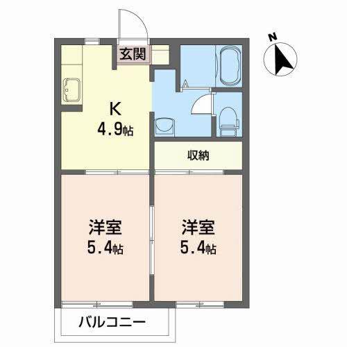 グリーンヒルズA(2K/2階)の間取り写真
