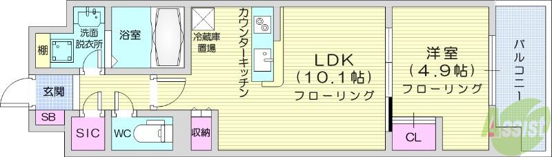 ロイヤルパークス仙台青葉通(1LDK/12階)の間取り写真