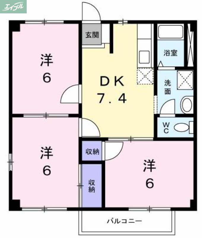 ニューシティ国富(3DK/1階)の間取り写真