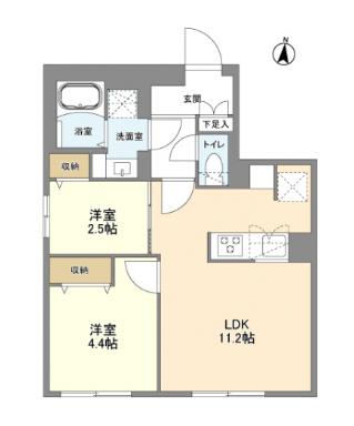 ウェルスクエア西大井(2LDK/2階)の間取り写真