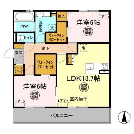 VERDEB棟(2LDK/1階)の間取り写真