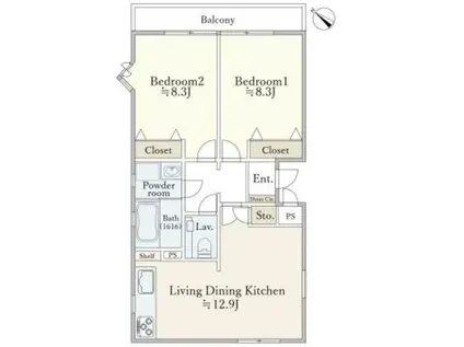ドゥムール西片(2LDK/2階)の間取り写真