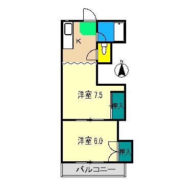 アゾノハイツ(2K/3階)の間取り写真
