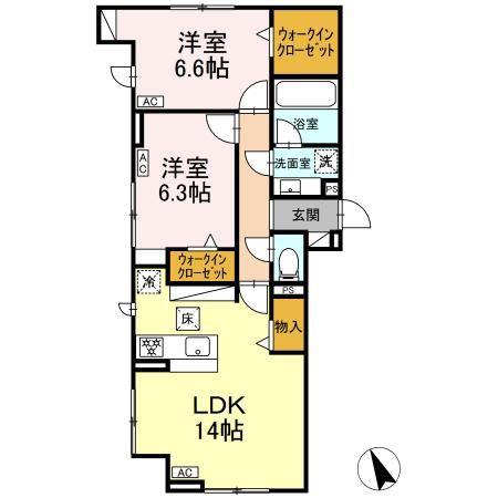 リエート(2LDK/1階)の間取り写真