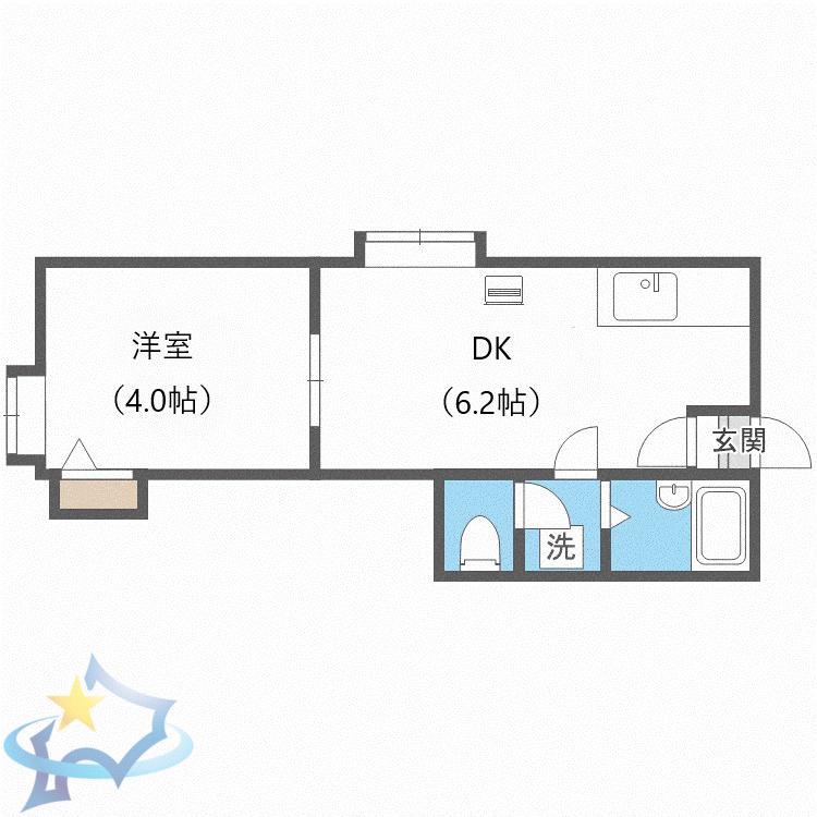 パセリーナ円山B棟(1DK/3階)の間取り写真