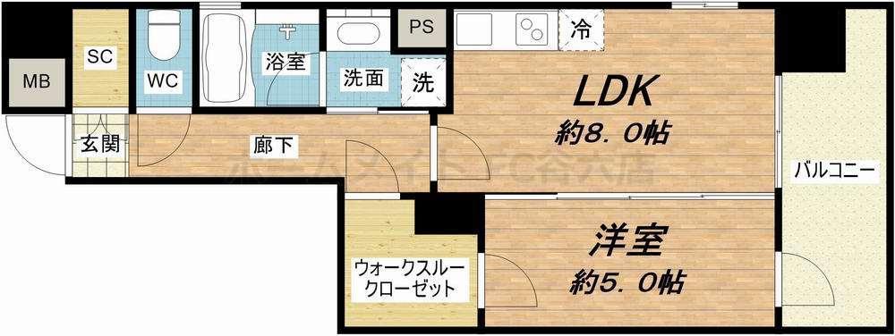 サンクレイドル大手前(1LDK/5階)の間取り写真