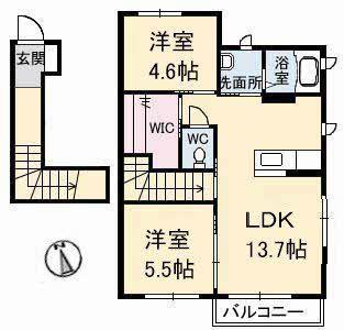 クレセオセブン B棟(2LDK/2階)の間取り写真