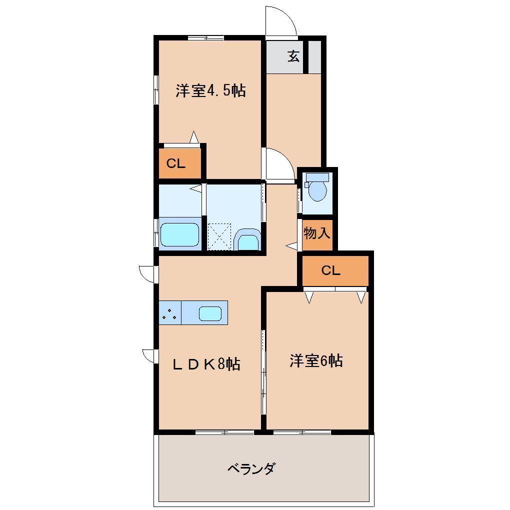 クローバーハイツ(2LDK/1階)の間取り写真