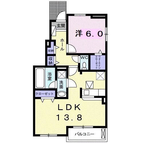 スモーキークォーツ(1LDK/1階)の間取り写真