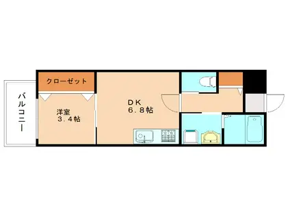 ギャラン竪町NEO(1DK/9階)の間取り写真