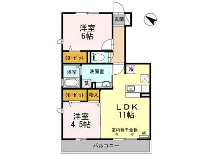 リバーサイドガーデンB(2LDK/1階)の間取り写真