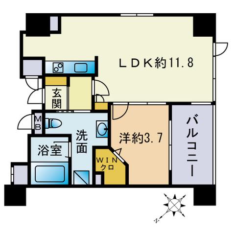 アクロス薬院レジーナガーデン(1LDK/4階)の間取り写真