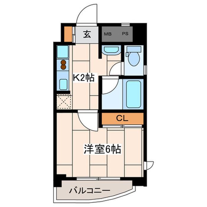 ヴァンヴェール2(1K/2階)の間取り写真