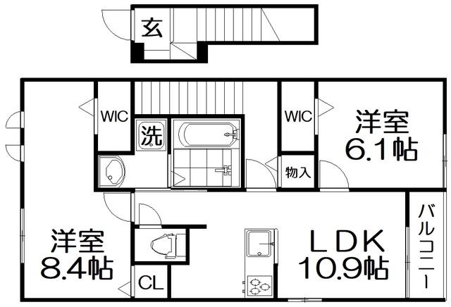 クラール倉治C(2LDK/2階)の間取り写真