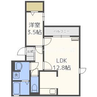 LA MAISON VERTE 西田辺(1LDK/1階)の間取り写真