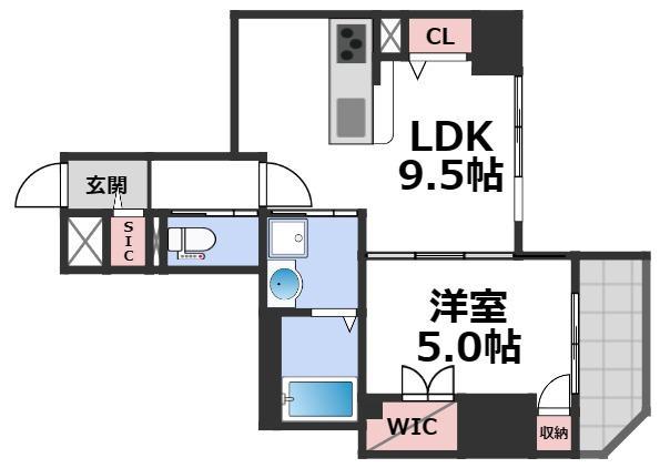 LA CASA 上汐(1LDK/9階)の間取り写真