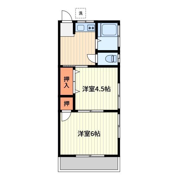 あかつき荘(2K/1階)の間取り写真