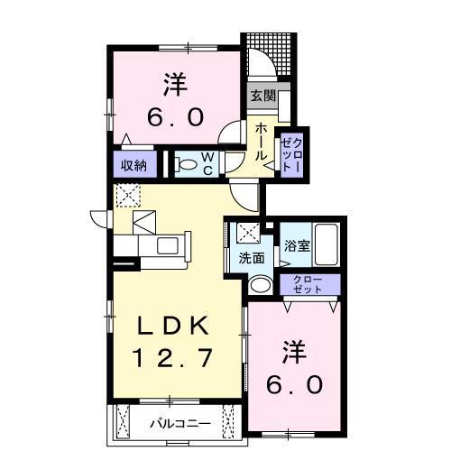 デスパシオII(2LDK/1階)の間取り写真