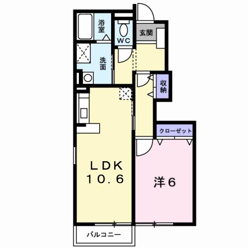オークヒルI(1LDK/1階)の間取り写真