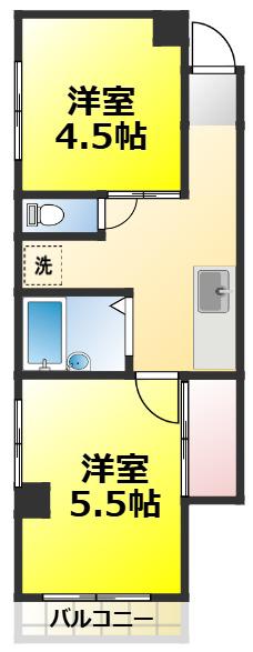 間宮ビル(2DK/3階)の間取り写真