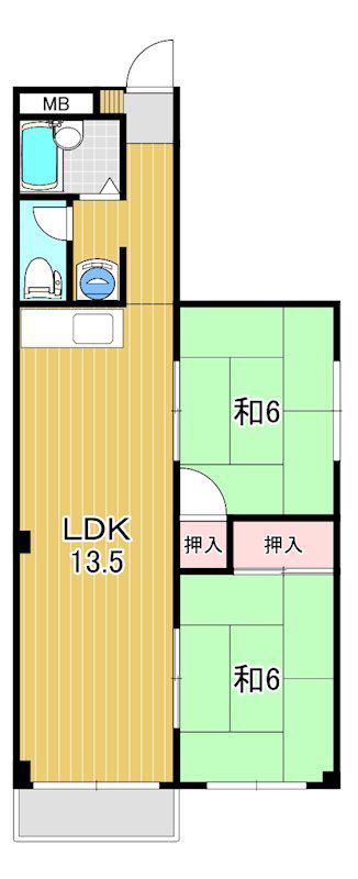 皆川タウンハウス パート1(2LDK/3階)の間取り写真