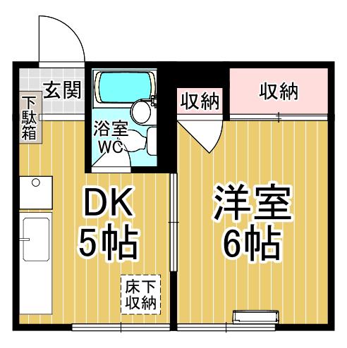 新鹿沼ロイヤルマンション(1DK/1階)の間取り写真
