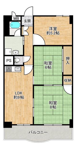 ダイヤモンドハイツII(3LDK/1階)の間取り写真