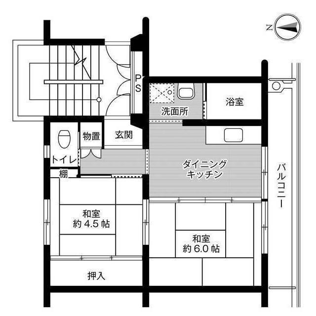ビレッジハウス大仁1号棟(2DK/4階)の間取り写真